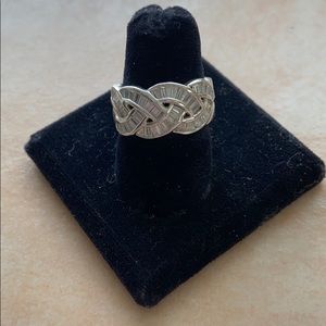 Rhodium Plated CZ Twist Baguette Band Size 7